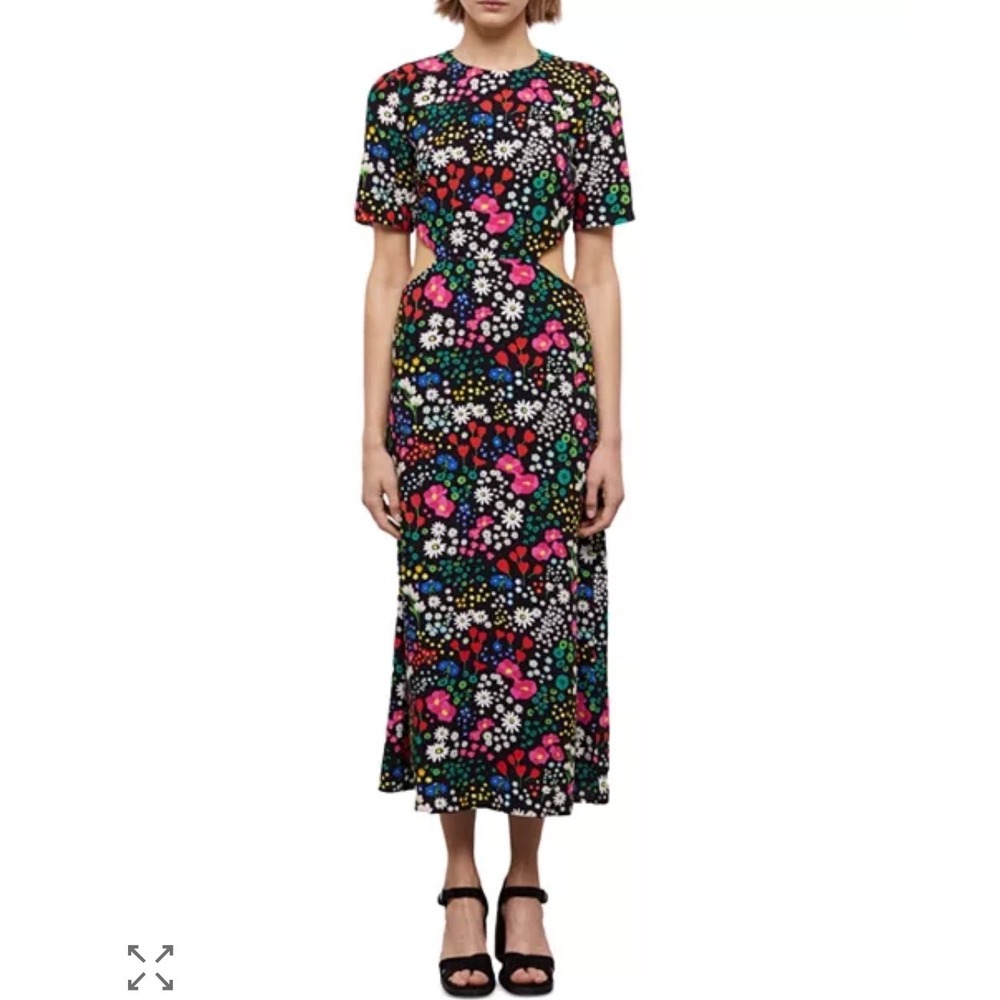 New The Kooples Joyful Flowers Midi Dress FR 3/ US‎ Large Multi Cut Out Wedding